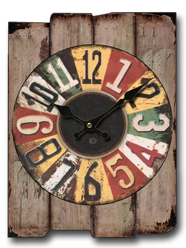 Large Square Wall Clock Retro Wood Vintage Clocks Color:A-81;Sheet Size:30X40CM