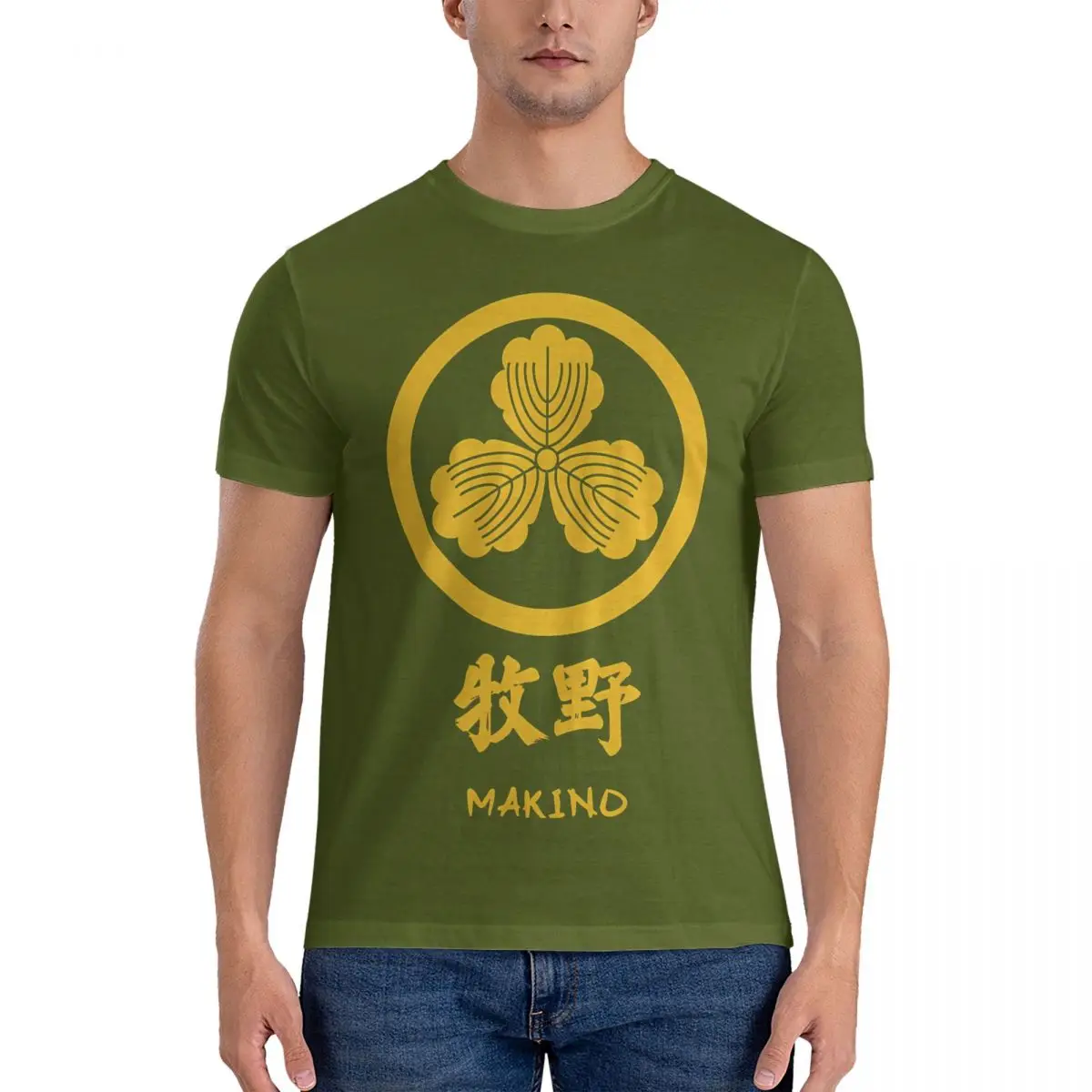 thumbnail image 1 of Camisetas divertidas de Makino Kamon para hombre, de algodón puro, cuello redondo y manga corta con el logotipo del clan japonés., 1 of 7
