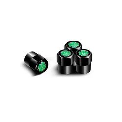 Four Leaf Clover Wheel Tire Valve Caps - Premium Design (Black)