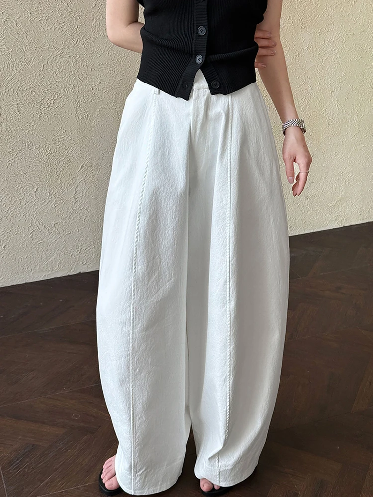 [EAM] High Waist White Pocket Brief Shaped Long Wide Leg Pants New Trousers Women Fashion Tide Spring Autumn 2026 1DJ0735