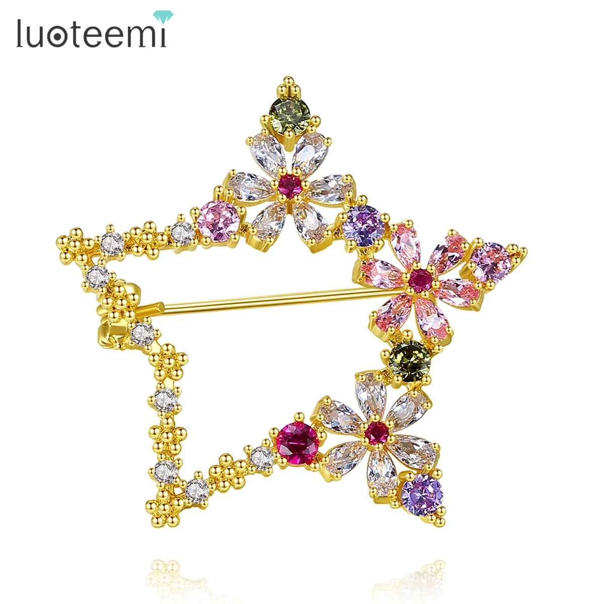 

LUOTEEMI Multicolor Star with Flower Brooch for Women Wedding Engagement Party Brooch Pin Dress Coat Accessories Christmas Gifts