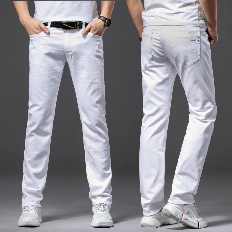 

Brother Wang Men White Jeans Fashion Casual Classic Style Slim Fit Soft Trousers Male Brand Advanced Stretch Pants