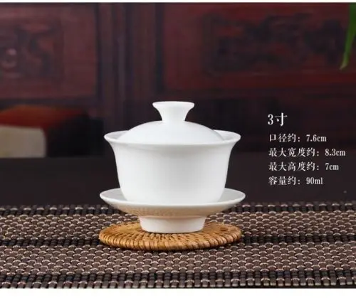 [GRANDNESS] Chinese Gaiwan Tea Set Kung Fu White Ceramic Gaiwan White Teaware Sancai Tea Cup