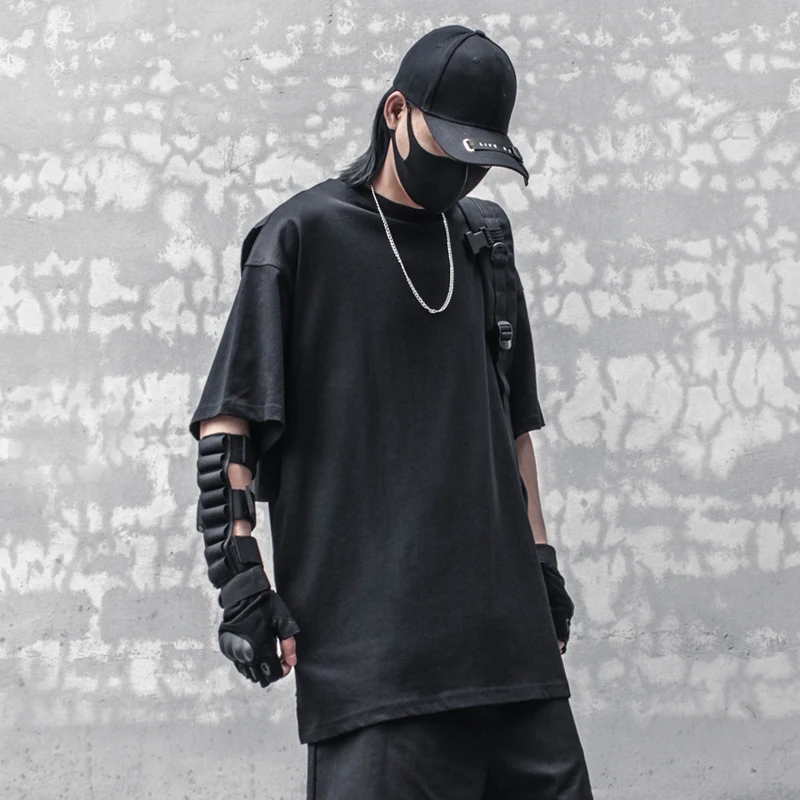 Dark Yamamoto Style High Street Tooling Patchwork Allentato Girocollo Techwear Donna T-Shirt A Maniche Corte Moda Uomo