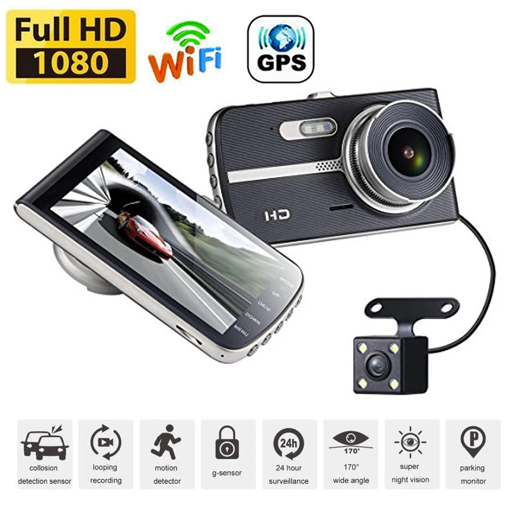 

Видеорегистратор автомобильный Full HD 1080P с камерой заднего вида и GPS
