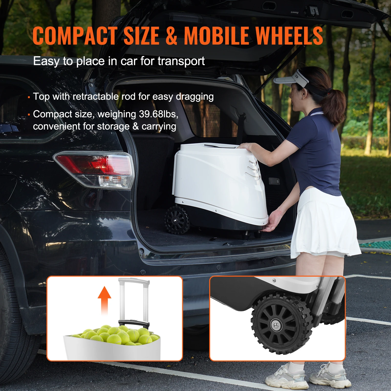 Lanceur De Balles De Tennis Automatique VEVOR TS-08 - Portable, Bluetooth, 150 Balles, 125 Km/h