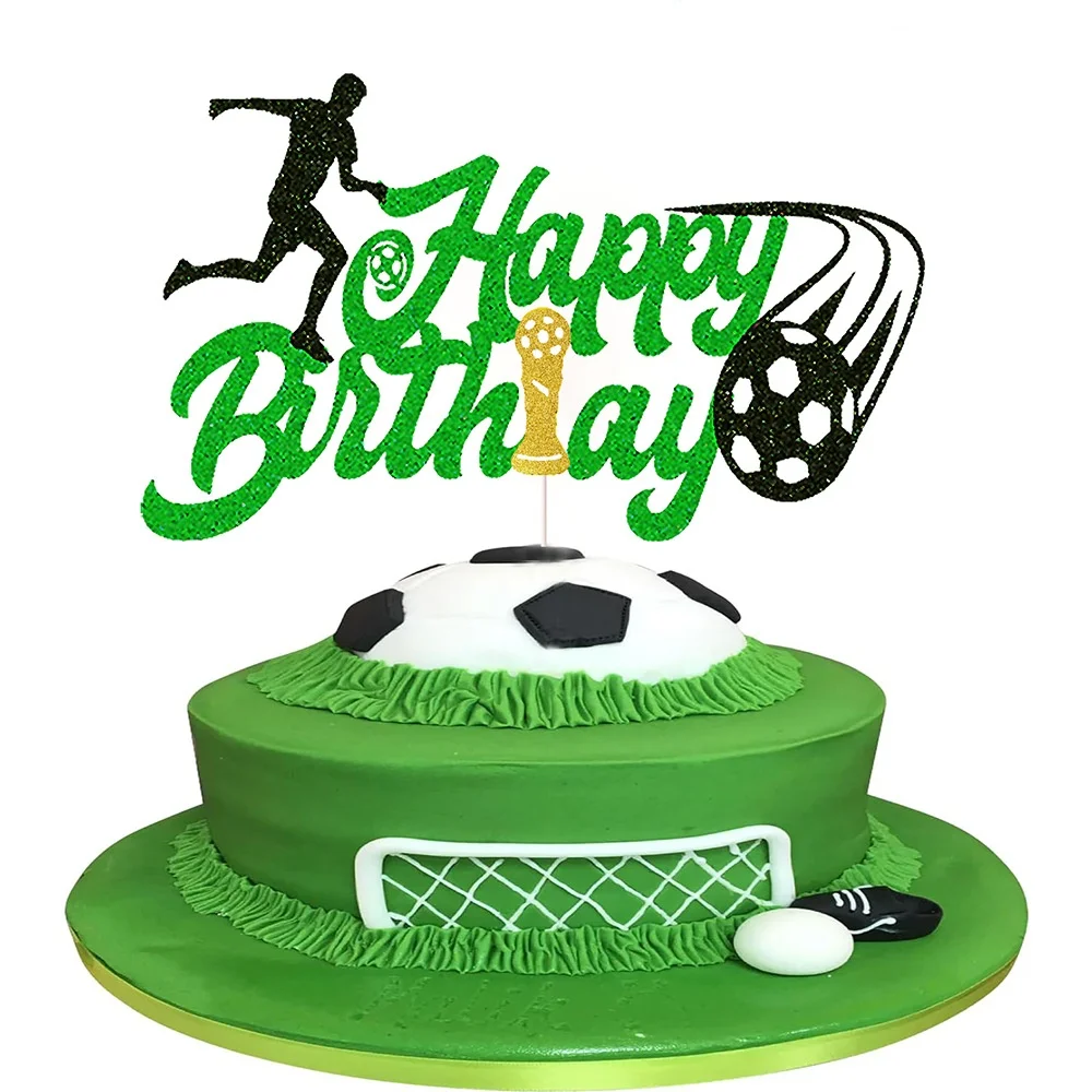 Green Football Cake Flag Topper Happy Birthday Cake Flags Soccer Birthday Sports Party Baking Decor