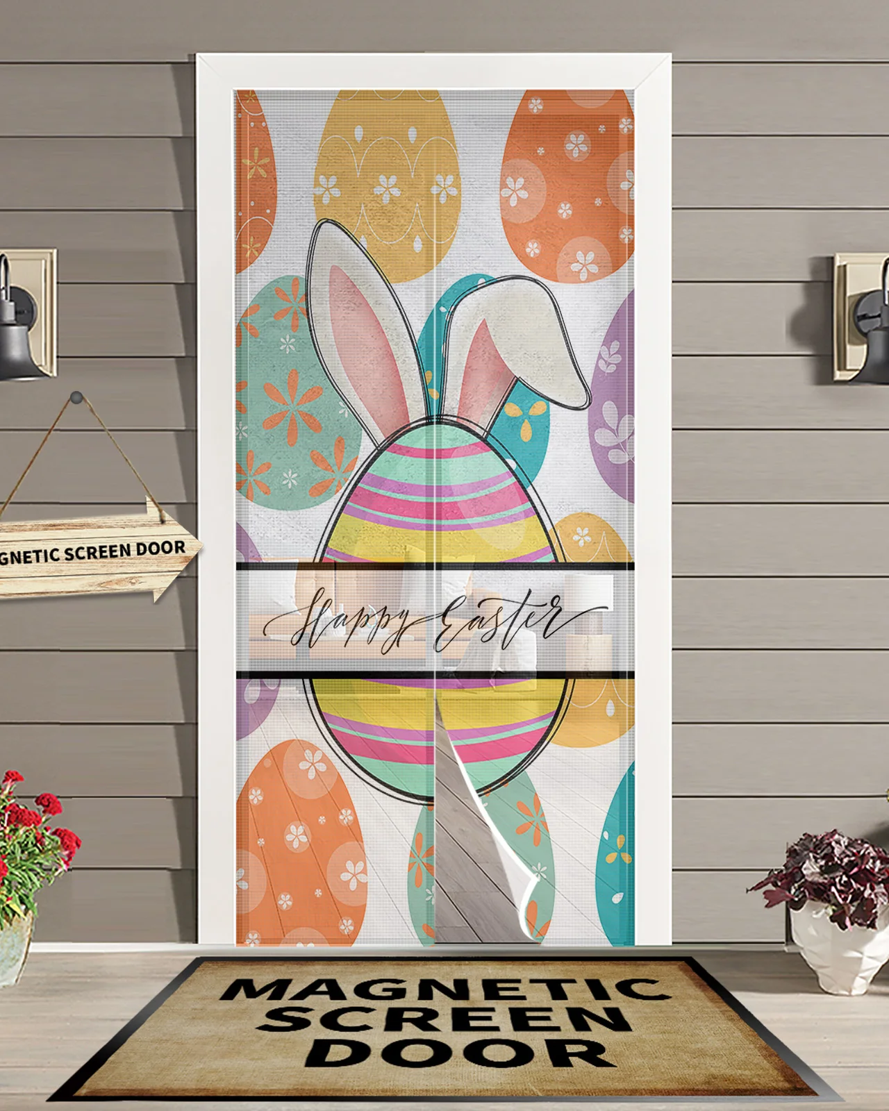 

Easter Egg Texture Rabbit Ears Kitchen Curtain Magnetic Mosquito Net Curtains Summer Bedroom Anti Insect Door Curtain