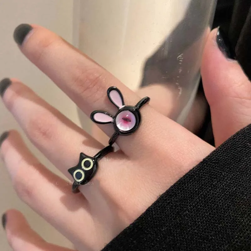 Adjustable Black Cat Ring For Women Punk Style Fashionable Accessory_voghion.com