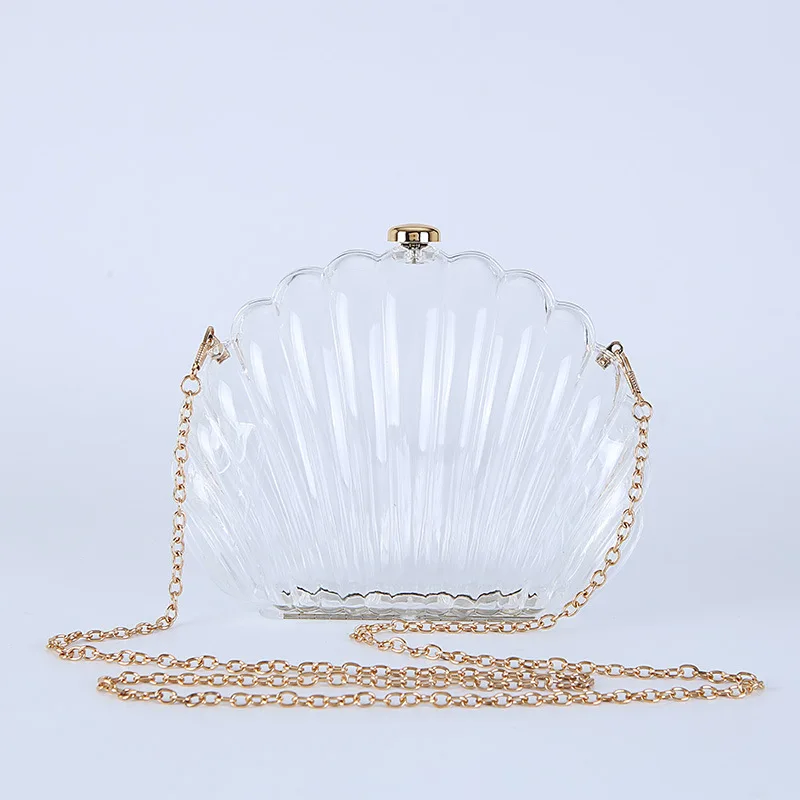 Trendy Transparent Seashell Evening Bags With Metal Acrylic Chain Sholder Bag Crossbody For Women Party Clutches Ladies Handbag