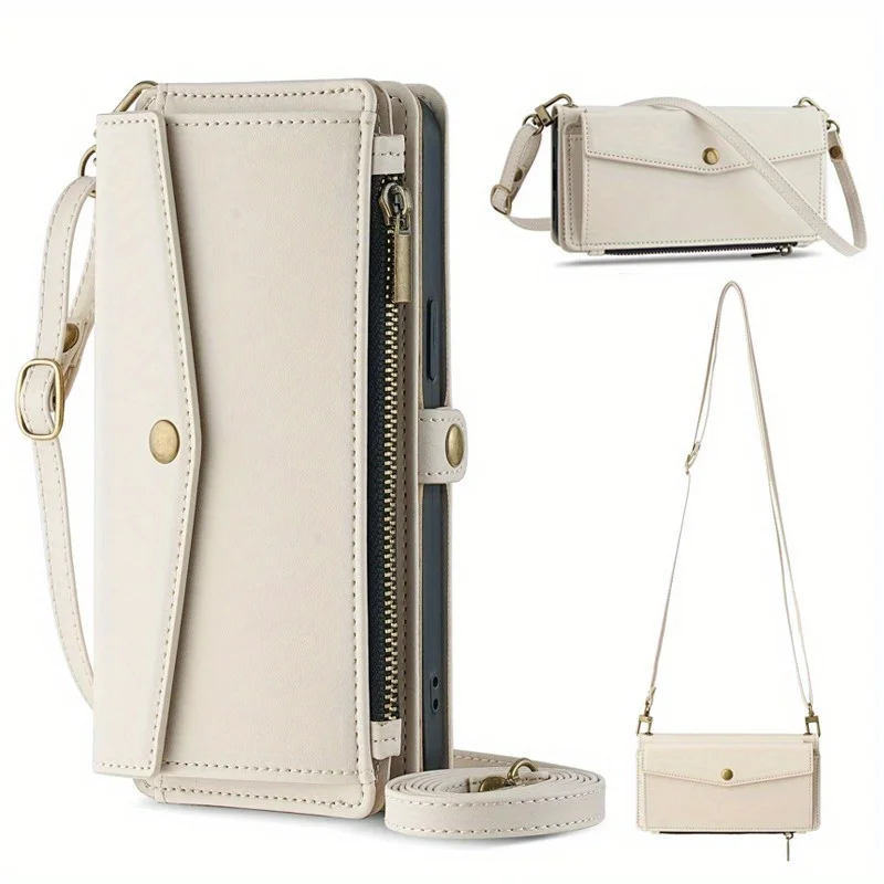 Zipper Leather Wallet Case - Drop Resistant, Slim & Magnetic Crossbody Design