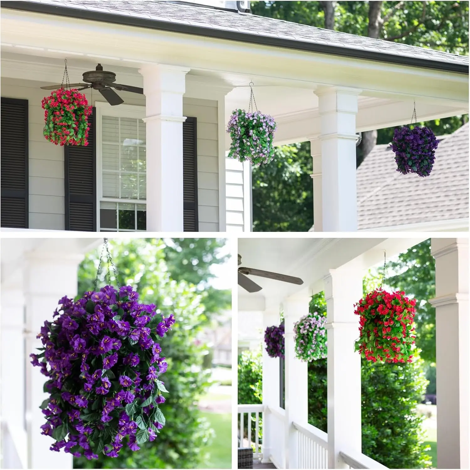 4 Ghirlande Di Fiori Artificiali Viola Pendenti Con Edera - Piante Finte Lunghe 90 Cm Per Decorazione Interni Ed Esterni - Resistente Ai Raggi UV Per Giardino, Balcone, Matrimonio - 3