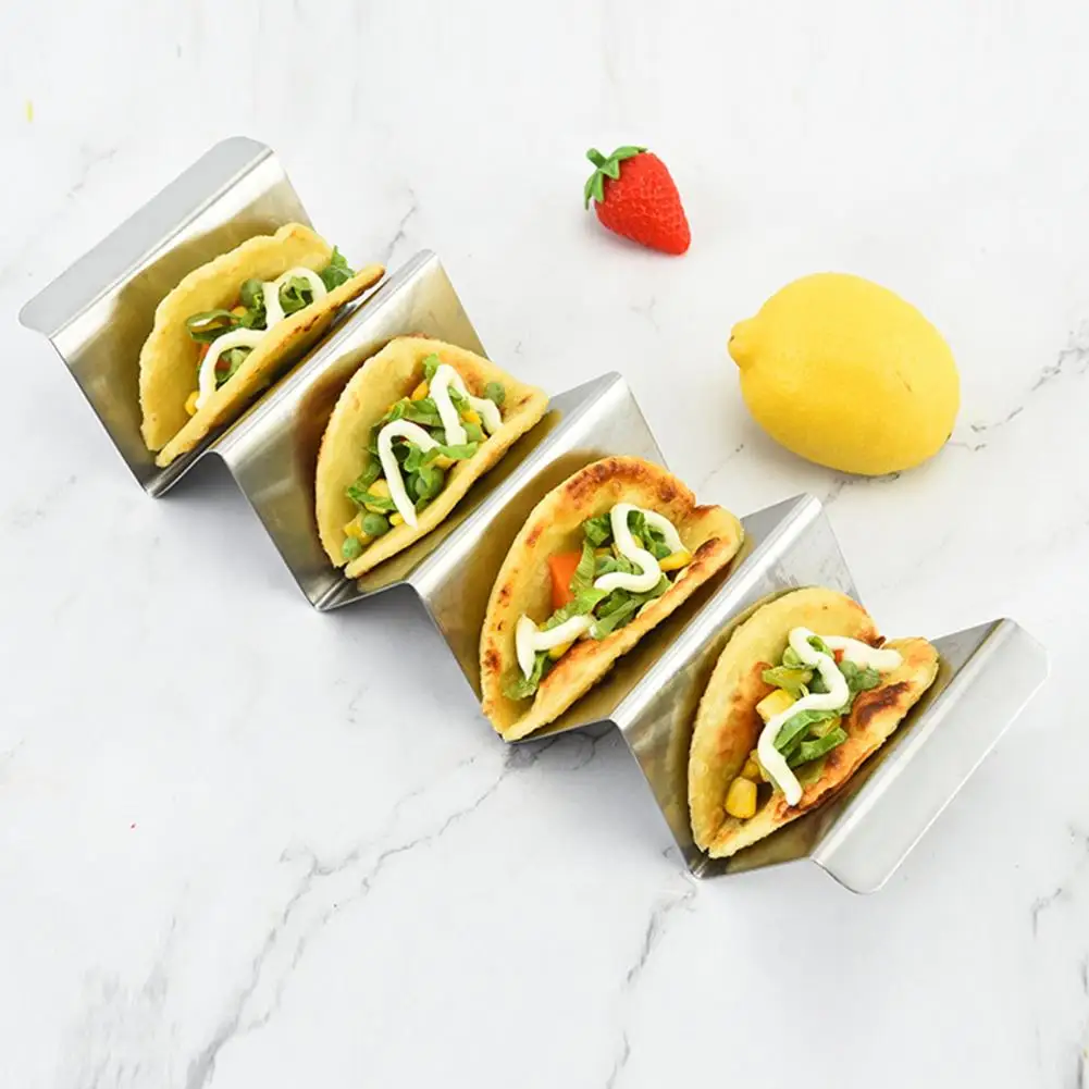 Taco Holder Easy Stainless Steel Taco Holder Non-stick Reusable Pancake Stand Burrito Tray Dishwasher Microwave Holding