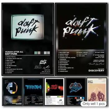 Quadro su tela in cotone con stampa artistica di Daft Punk, band di rock, per decorazione domestica di alta qualità