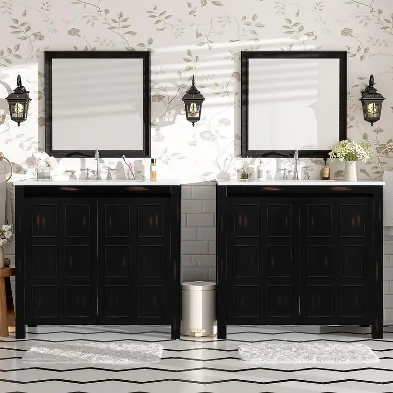 72" Espresso Double‑Sink Bathroom Vanity Set 2