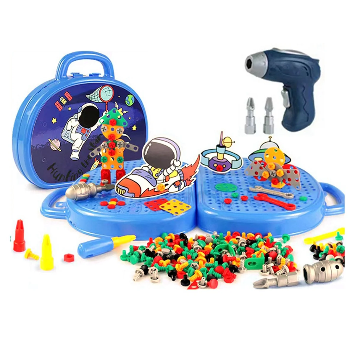 BAAU Play Toolbox with Electric Drill, Toolbox, Toddler Drill and Screw Toy Toolbox