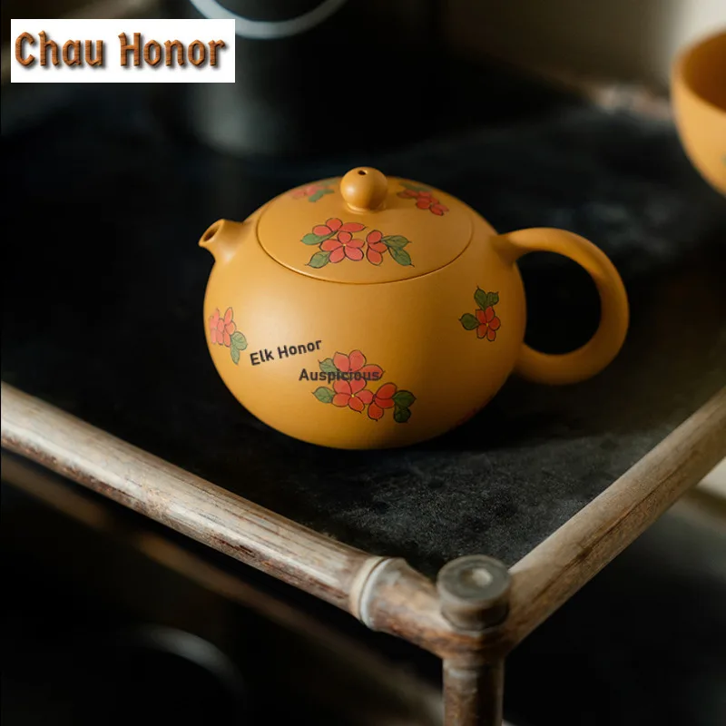 150ml Hand-painted Flower Xishi Teapot Handmade Tea Infuser Pot Tea Making Kettle With Ball Hole Zisha Tea Ceremony Ornaments