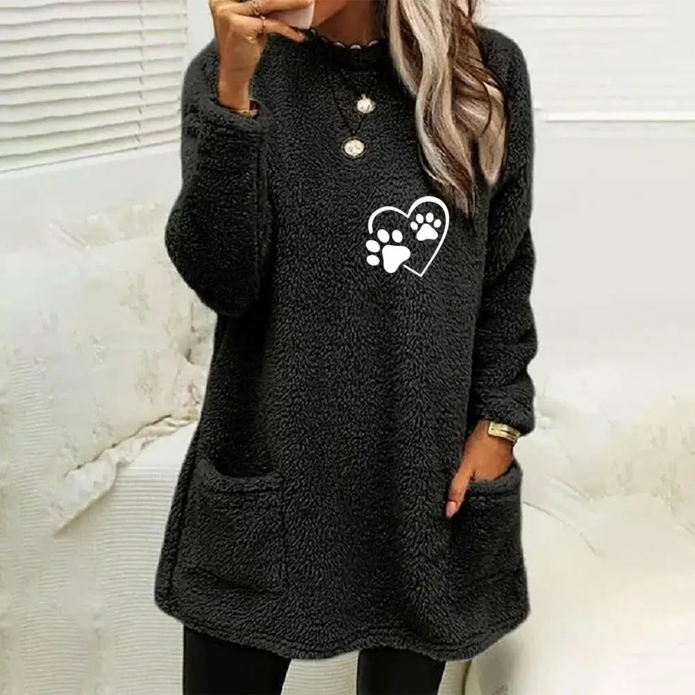 Soft Women Sweatshirt Trendy Women's Winter Sweatshirt Soft Warm Pullover with Pocket Casual Crewneck Long Sleeve Top Slimming