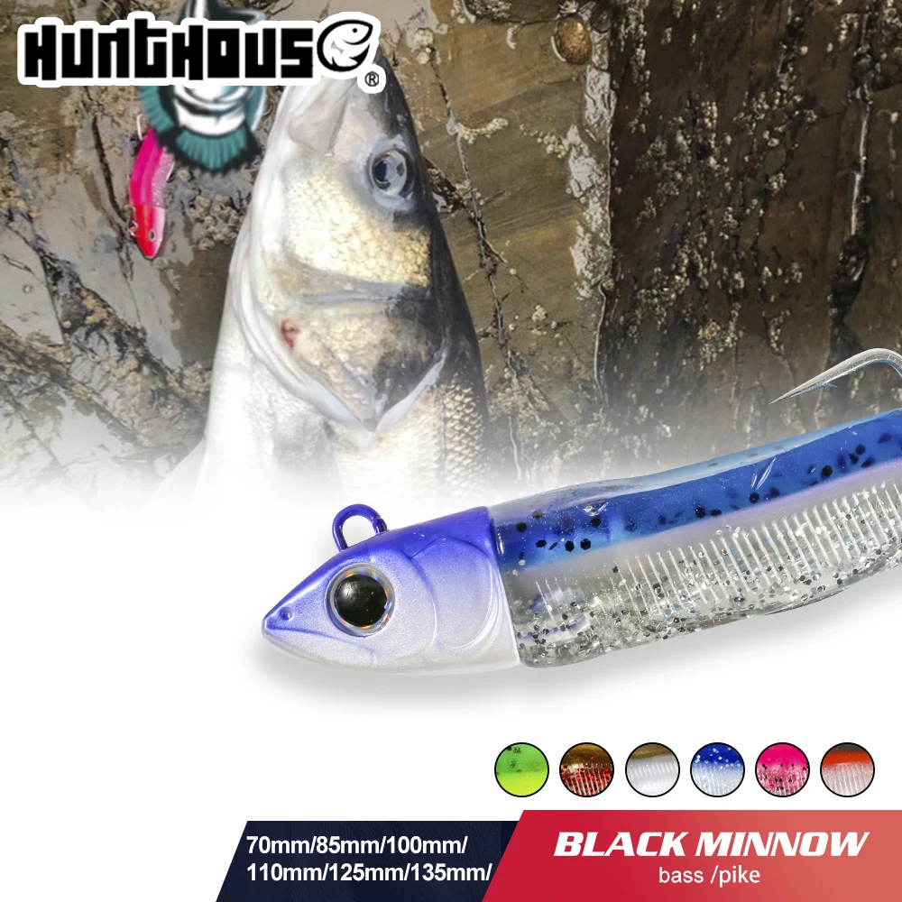 Hunthouse Fishing Black Minnow Soft Lure Jig Head 25g 40g 60g 90mm 110mm  125mm Wobbler Swimbait Bass Pike Perch Leurre Souple