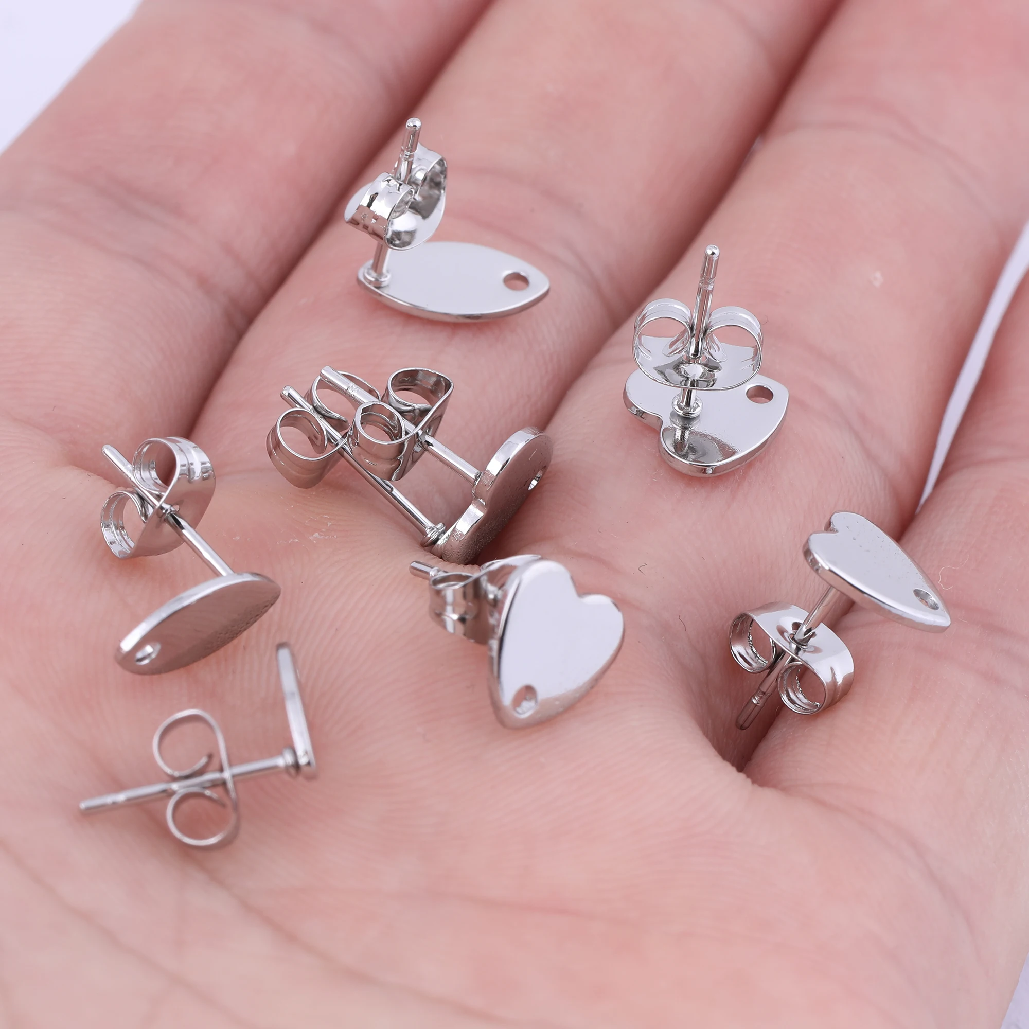 20pcs 8mm Heart Shape Stainless Steel Stud Earring Pins With Earring  Stoppers DIY Earrings Jewelry Making Accessories