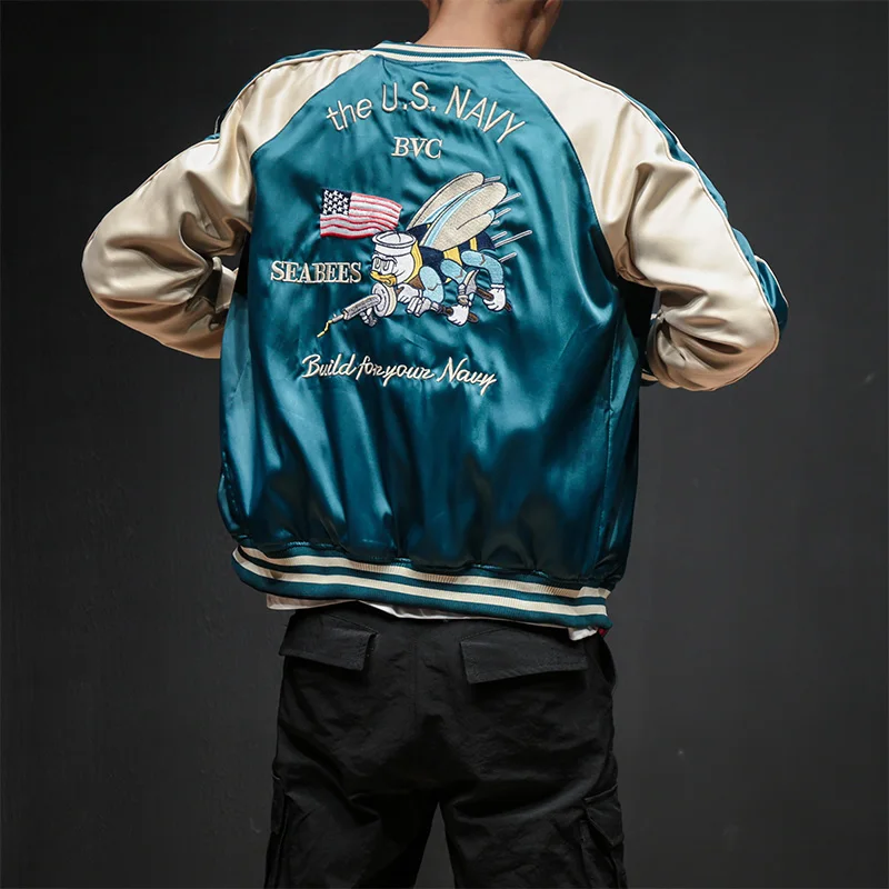 Two-sided Luxury Embroidered Bomber Jacket Smooth Men's