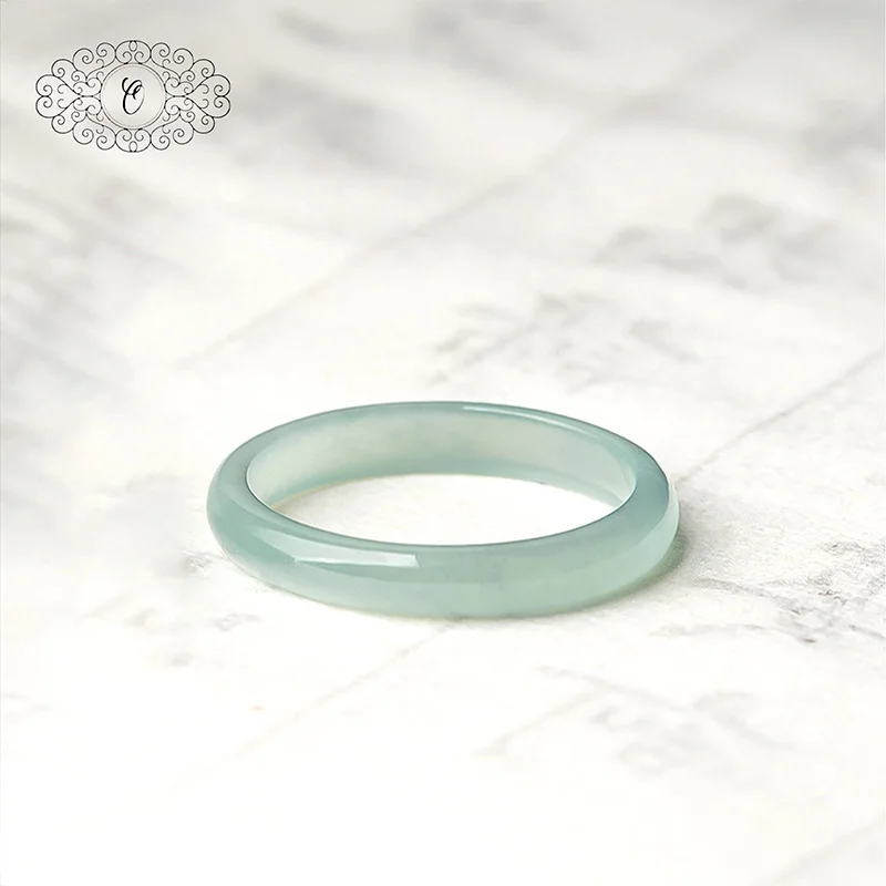 Elegant Blue Water Jade Ring | Natural Grade A Jade Jewelry