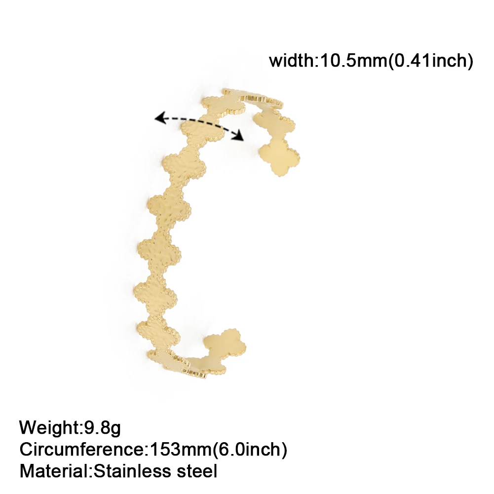 Amaxer Stainless Steel Hammered Four-Leaf Clover Bracelet For Women Girl Flower Bangles Christmas Jewelry Party Lover Gift