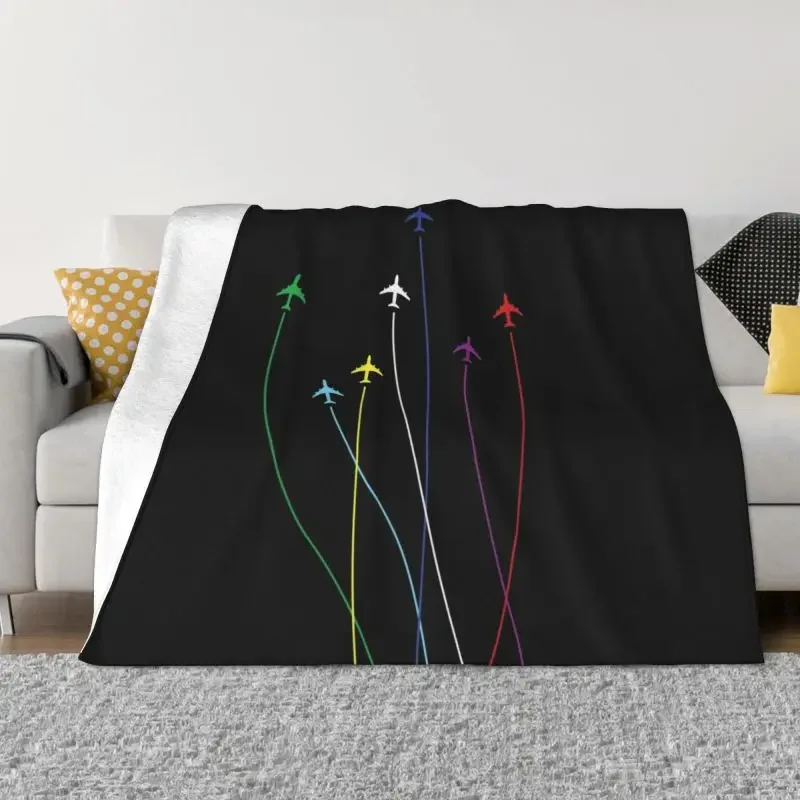 

Rainbow Airplanes Flying On Eachother Blanket Fleece Flannel Aviation Fighter Pilot Throw Blankets Couch Outdoor Spring Autumn