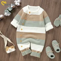 ma&baby 0-18M Newborn Infant Toddler Baby Girl Boy Romper Warm Knit Long Sleeve Striped Romper Fall Winter Clothing