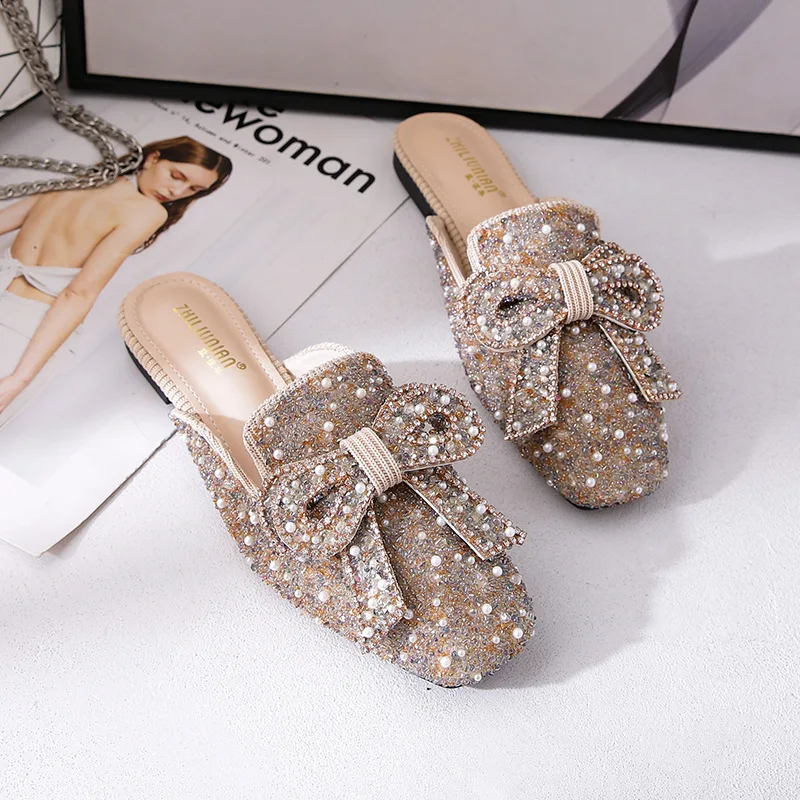 

Туфли женские, дамские тапочки, лоферы, закрытый носок, женская обувь, мюли, большой размер, низкая мягкая плоская подошва, 2024 Искусственная резина, искусственная ткань