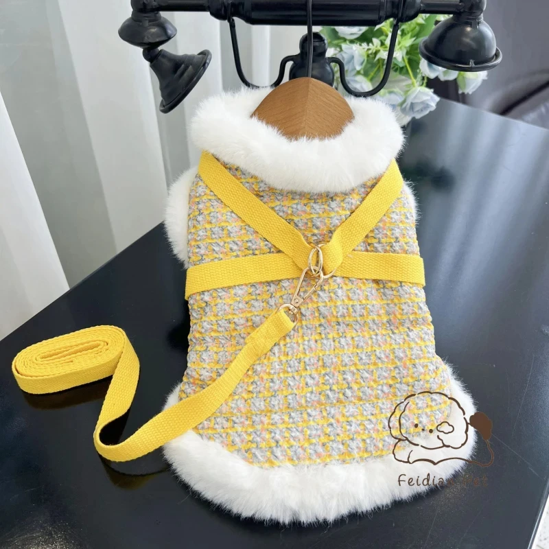 

Winter Dog Overcoat Harness + Leash Thick Warm Puppy Costume Outfits Plaid York Shih Tzu Poodle Small Dog Coat Jacket Apparel
