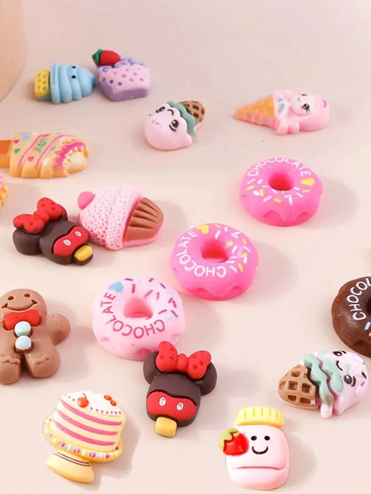 Leslie 10 Stück Niedliche Mini-Kuchen Eiscreme Donuts Flache Rückseite Harz-Cabochons Scrapbooking DIY Schmuck Haarspangen Dekoration – Detail 1