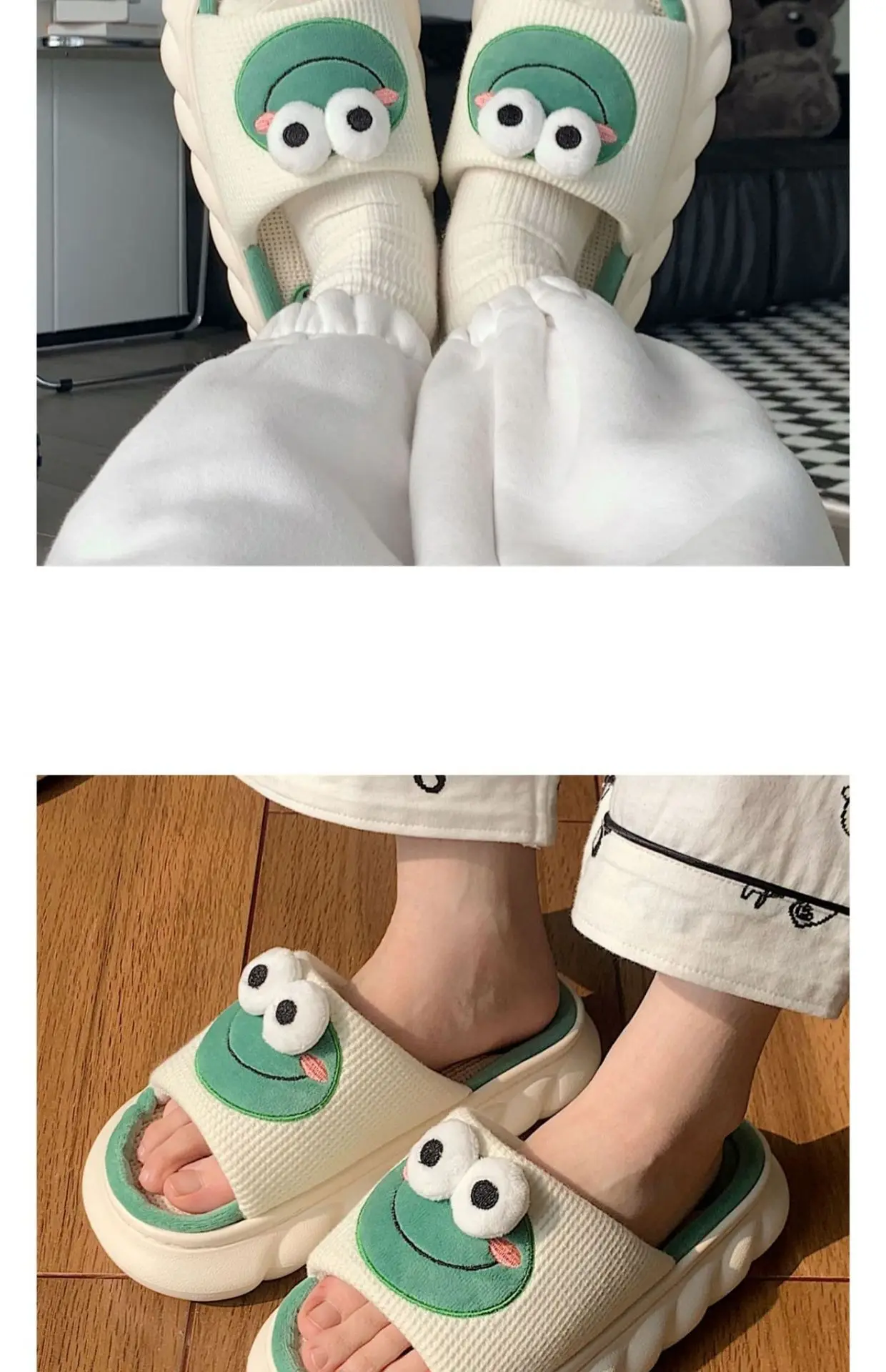 Warme süße Kuh Plattform Hausschuhe Frauen vier Jahreszeiten neue Leinen Frauen dicke Sandalen Home Cartoon Folien weiche rutsch feste Schuhe – Detail 17