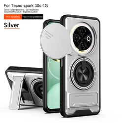 Armor Shockproof Phone Case with Sliding Camera Cover and Magnetic Ring Kickstand for Tecno Spark 30C (SJZJ silver)
