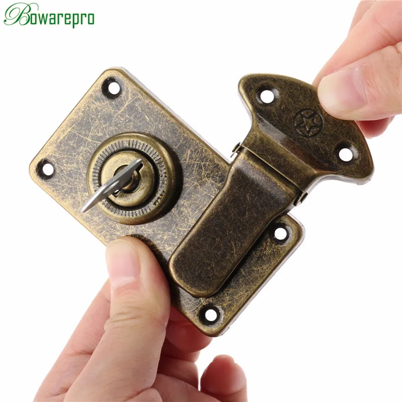 Furniture Hardware Antique Box Latches Decorative Hasp Vintage Jewelry Wooden Box Suitcase Hasp Latch Toggle with Key and Screws