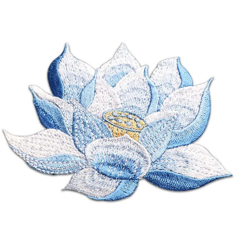 5pcs Embroidery Lutus 9.5x6.5cm Iron-on fabric patch Chinese artist For decorate cloth Fans T-shirt Jeans Handcraft gift pack