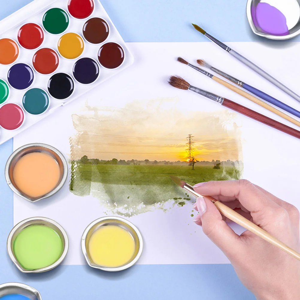 Paint Tray Color Palette Watercolor Palette Pour Mouth Palette Stainless Steel Small Round Paint Mixing 6pcs
