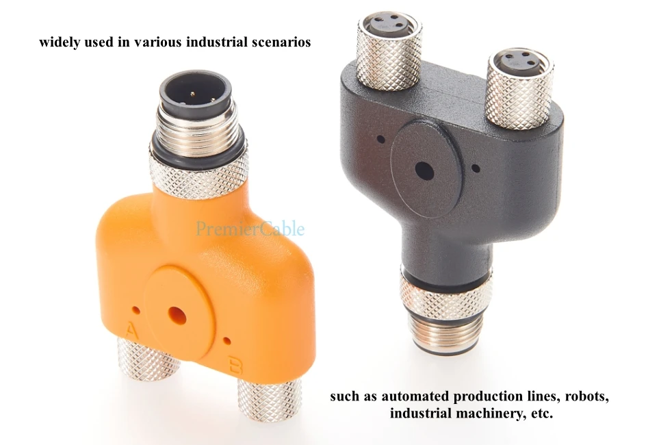 M12 auf M8 Y-Verteileradapter, M12 4-Pin A-Code Stecker auf Doppel-M8 3-Pin T-Kupplung Y-Verteiler, M8 M12 T-Stück Rundsteckverbinder für Sensoren – Detail 5