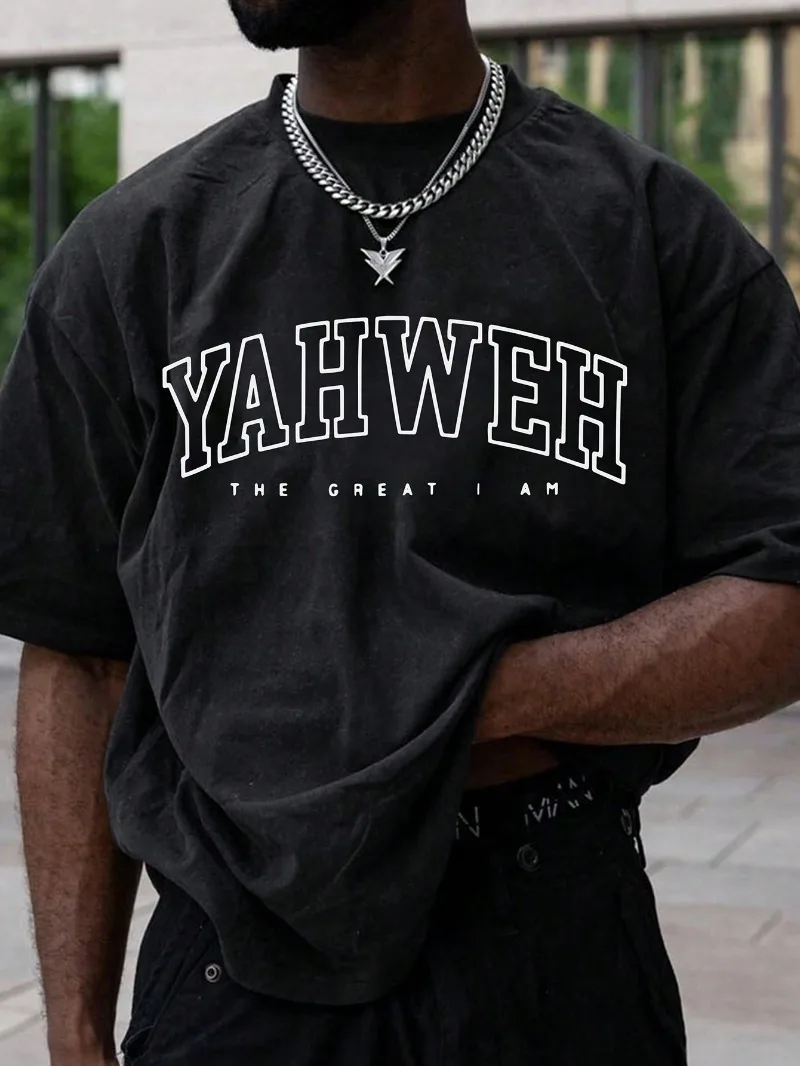 New Men's Round Neck Short Sleeve,casual Fashion Letters' YAHWEH 'printed Round Neck Men's T-shirt,summer New Men's Short Sleeve