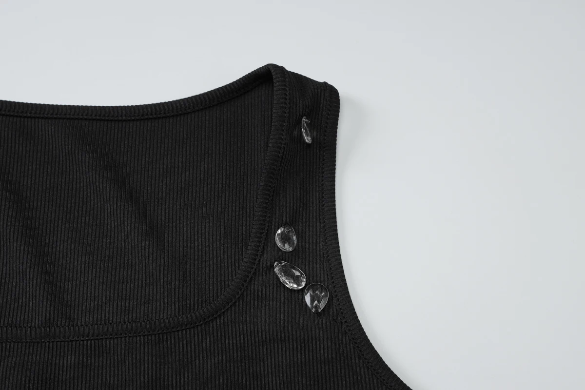 Hugcitar Mode Kristall Solide Quadrat Kragen Sexy Schlank Crop Tank Top Sommer Frühling Frauen Y2K Kleidung Streetwear Party Urlaub – Detail 16