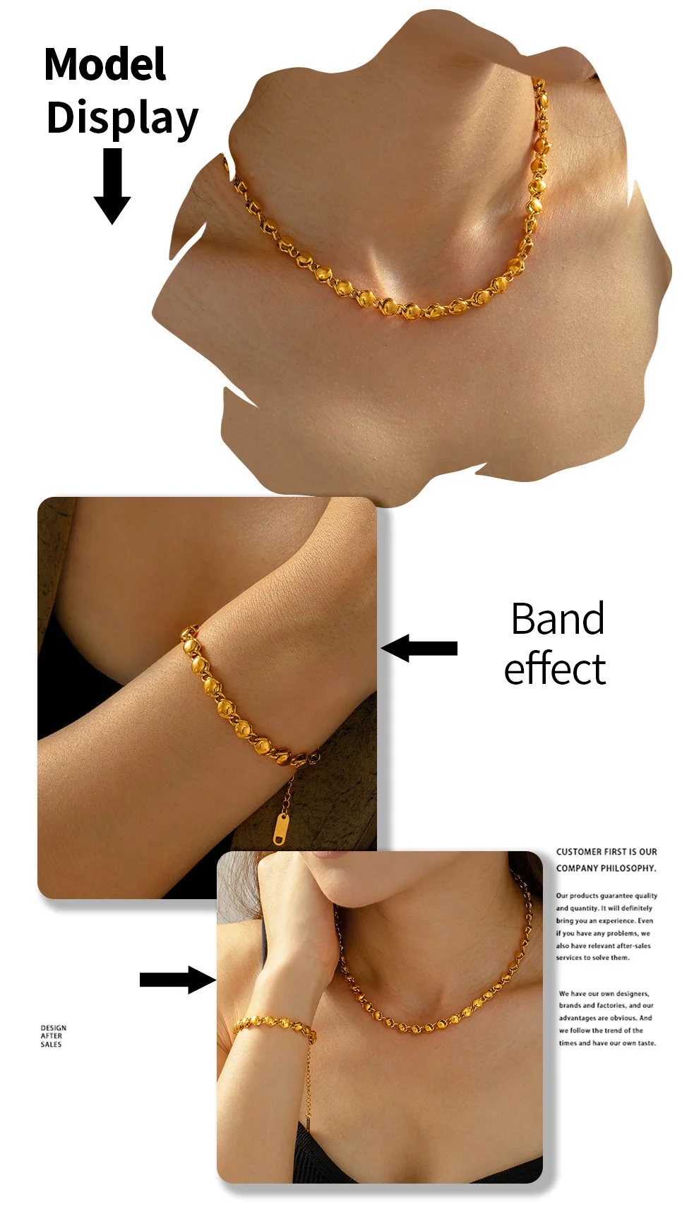 Modernes Rundes Kupfer-Ketten Armband-Halsketten-Set für Damen Neue Vergoldete Luxus-Schmuckstücke Wasserfeste Accessoires Großhandel – Detail 3