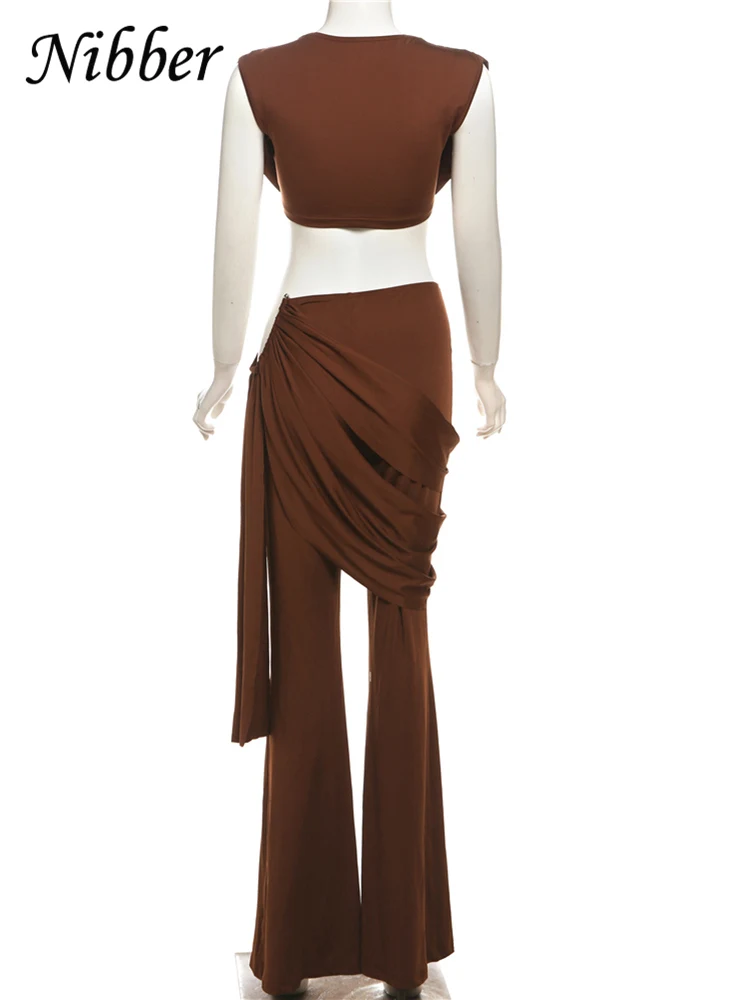 Kliou Geraffte Elegante 2-teiliges Set Frau Swing Kragen Ärmel Crop Tops + Unregelmäßige Hohe Taille Lange Hosen Street Fashion Outfits – Detail 5