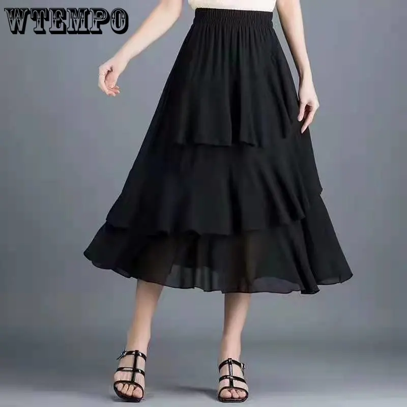 

WTEMPO Vintage Short Skirt Women High Waist Irregular Ruffle Edge A-line Skirt Large StreetWear Versatile Casual Short Skirt