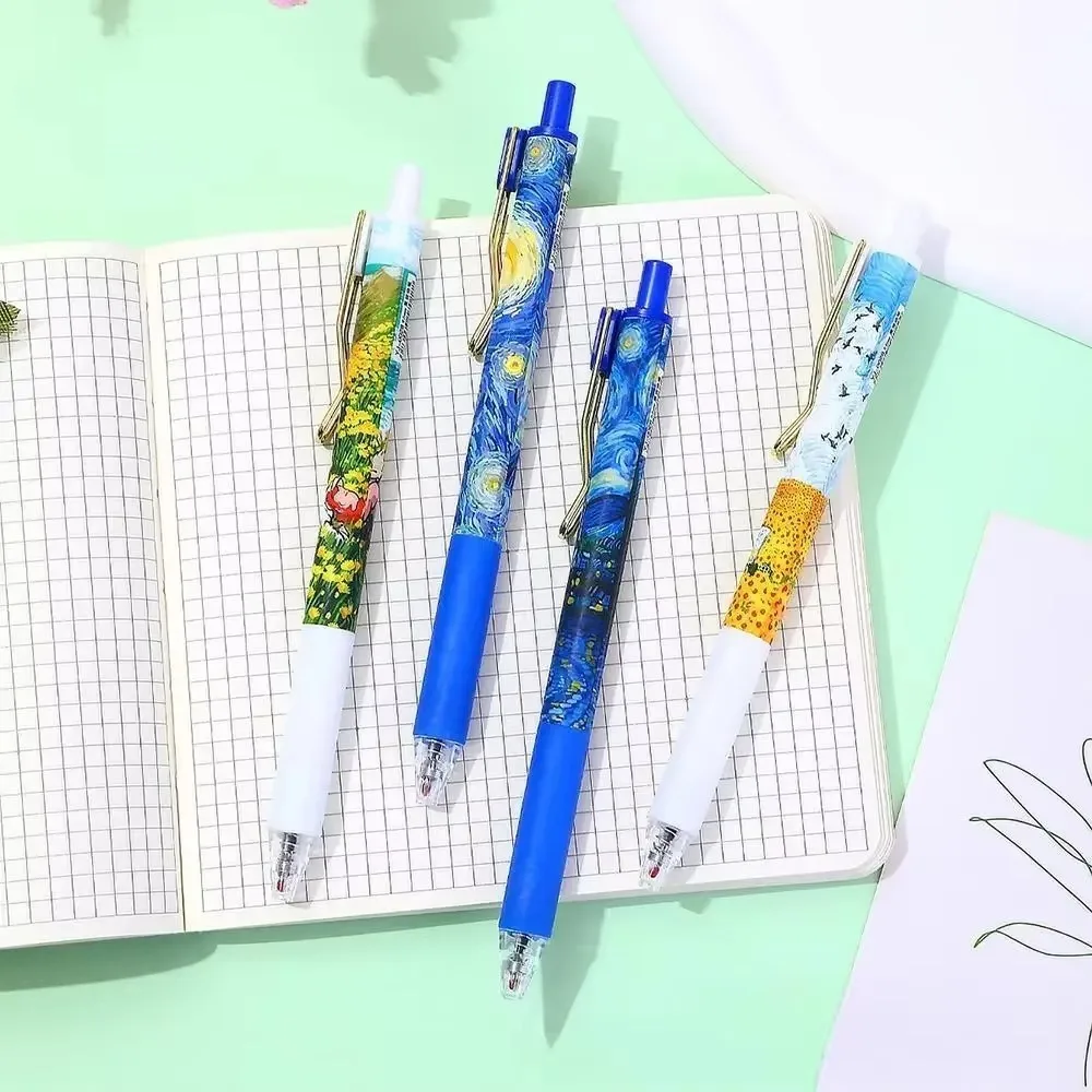 4 Teile/schachtel Trendy Van Gogh Ölgemälde Presse Gel Stift 0,5mm Schwarz Tinte ST Kugelschreiber Schreibwaren Rollerball Stift prüfung – Detail 4
