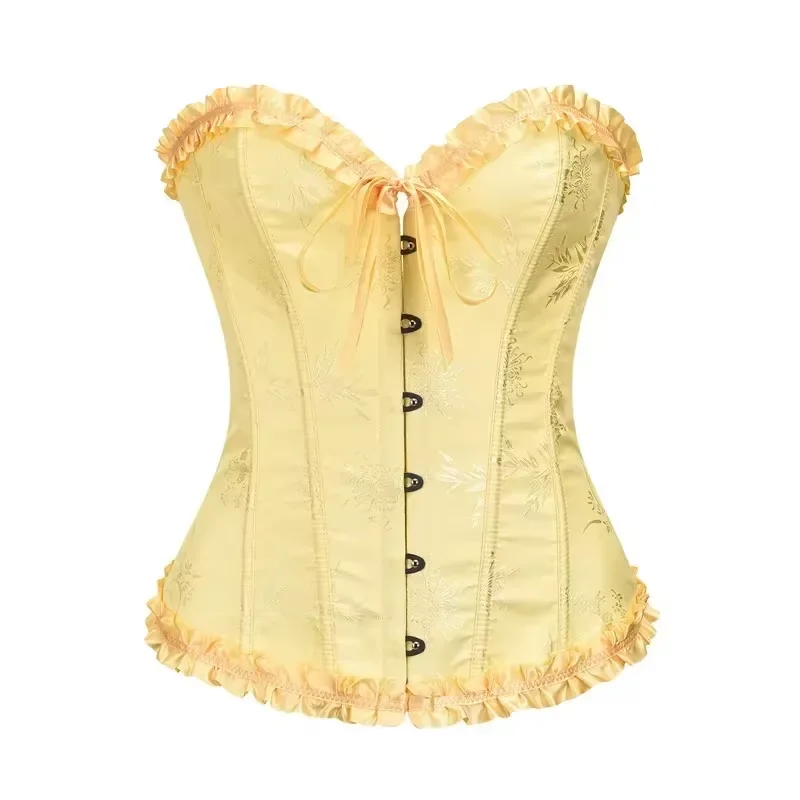 Corsets and Bustiers for Women Top Fashion Sexy Corselet Satin Overbust Brocade Vintage Plus Size Green Black White Pink Yellow corset bustier top waist corset lace corset