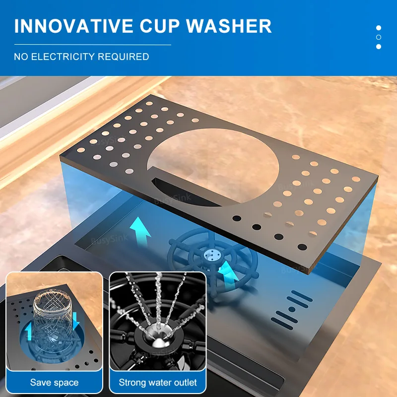 Kitchen Sink Stainless Steel hidden Cup Washer Bar Tank Mini Small Single Slot  With Cover Plate Multifunctional Wash Basin