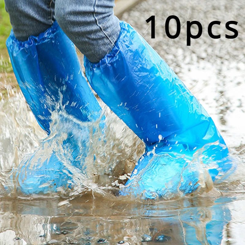 Shoe Covers 10PCS Blue White Rain Shoe Covers Disposable Plastic Waterproof Rain Shoe Covers Portable Tools Traveling in Rainy Days