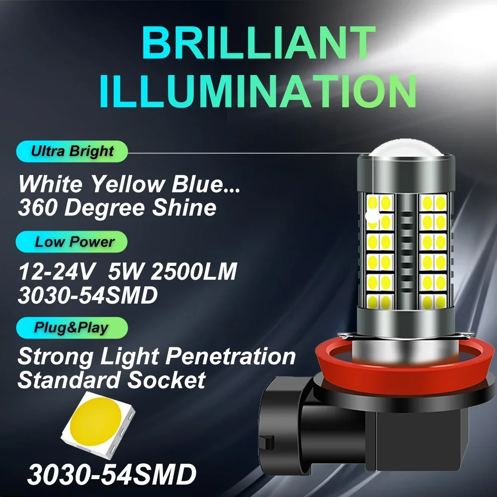 2Pcs H8 H11 LED HB4 9006 HB3 9005 Fog Lights Bulb 3030 Chips Car Driving Running Lamp Auto Led Light White Yellow Blue Green 12V