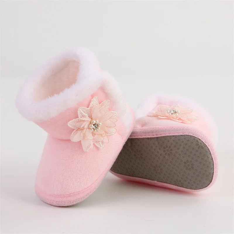 VISgogo Baby Shoes  Girls Snow Boots Winter Warm Flower Ankle Boots Baby Walking Shoes for Toddler Infant 6-15 Months