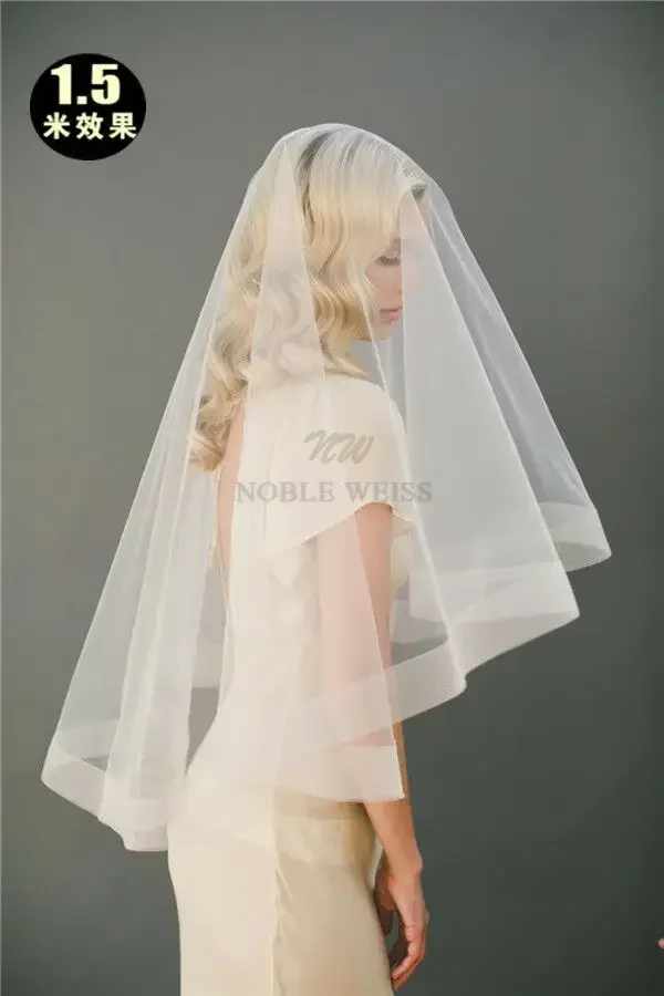 Bridal veil Horsehair Edge Cheap Wedding Veil Without Comb one layer Bridal Veils Horsehem Customized